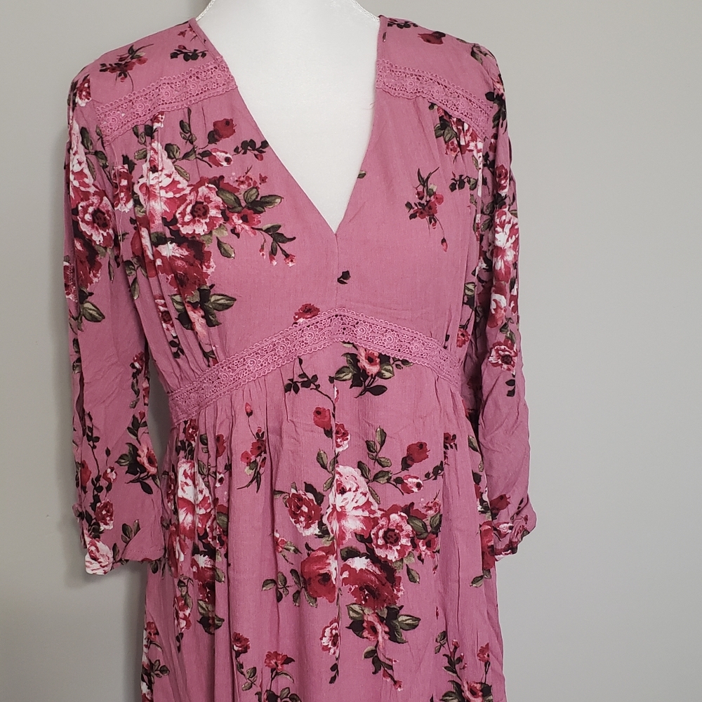 NWT Velzera Floral Mauve Midi Dress Large - Picture 3 of 8